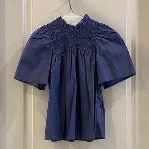 SEA NY Smocked Navy Top